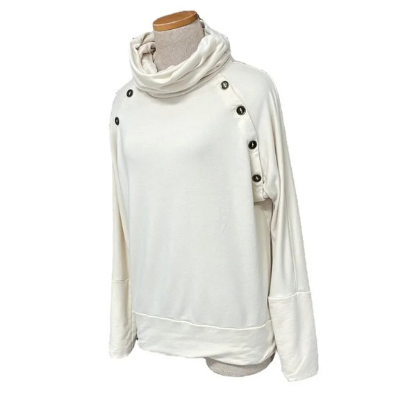 Capote Sweaters - Capote Maisy Pullover Sweater Bamboo Buttons Cowl Neck Cream Size Medium M